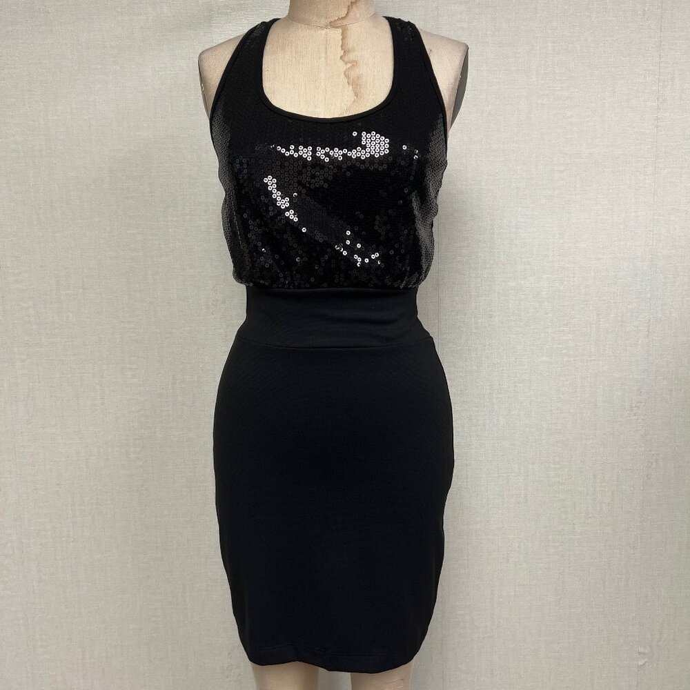 NWOT Deadstock 2000s Sequined Top Pencil Skirt Dress Black Medium
